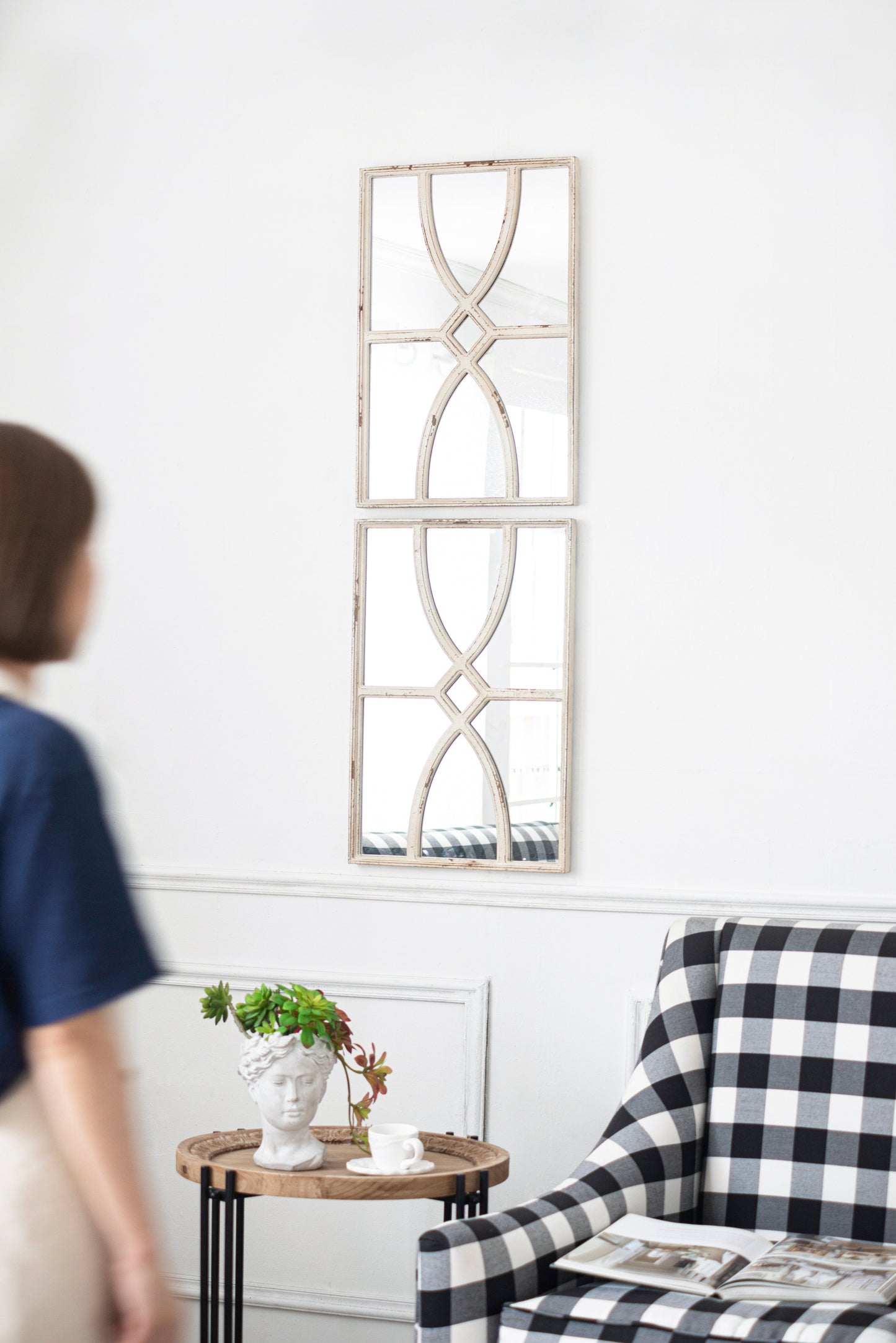 Distressed Rectangular Wooden Wall Mirrors - Set of Two