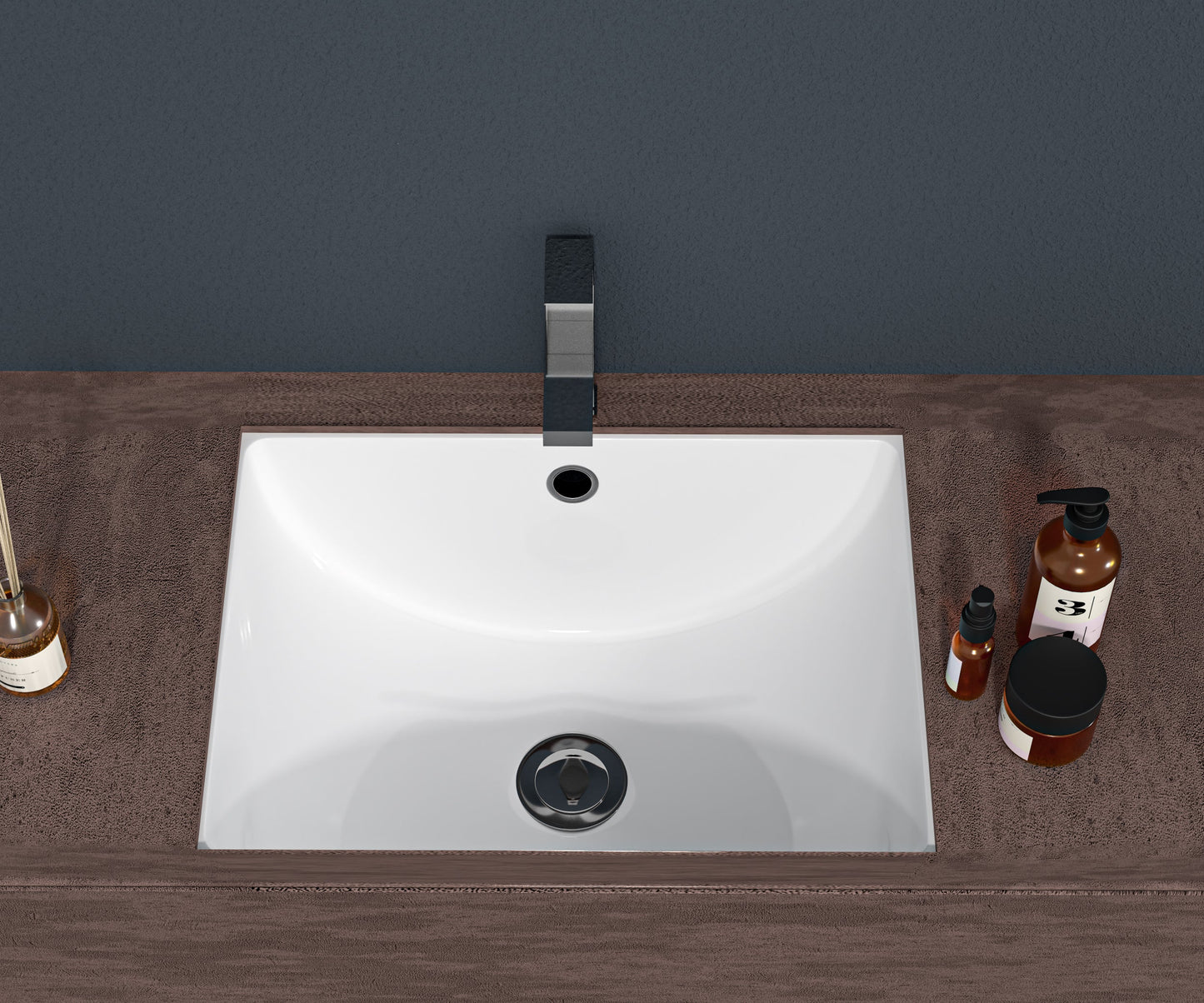 21"x14" White Ceramic Rectangular Undermount Bathroom Sink with Overflow