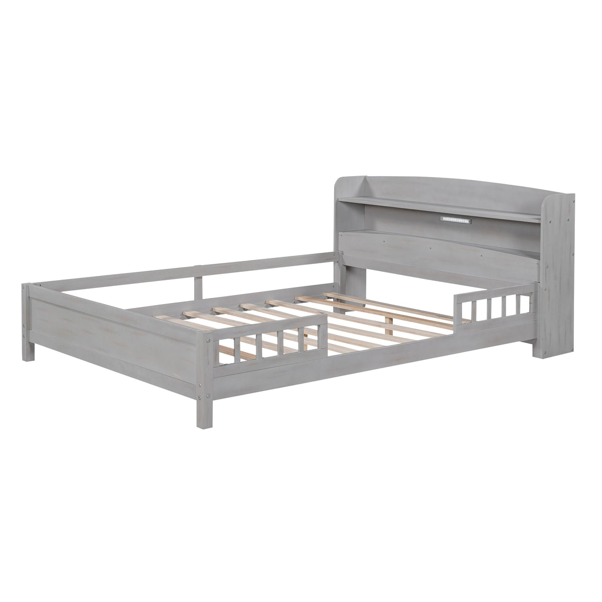 Wood Full Size Platform Bed With Built-in LED Light