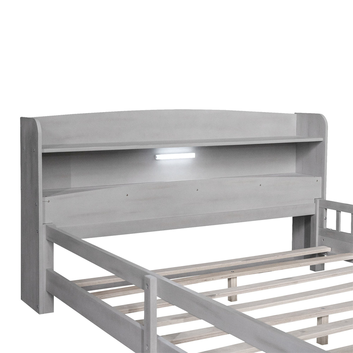 Wood Full Size Platform Bed With Built-in LED Light