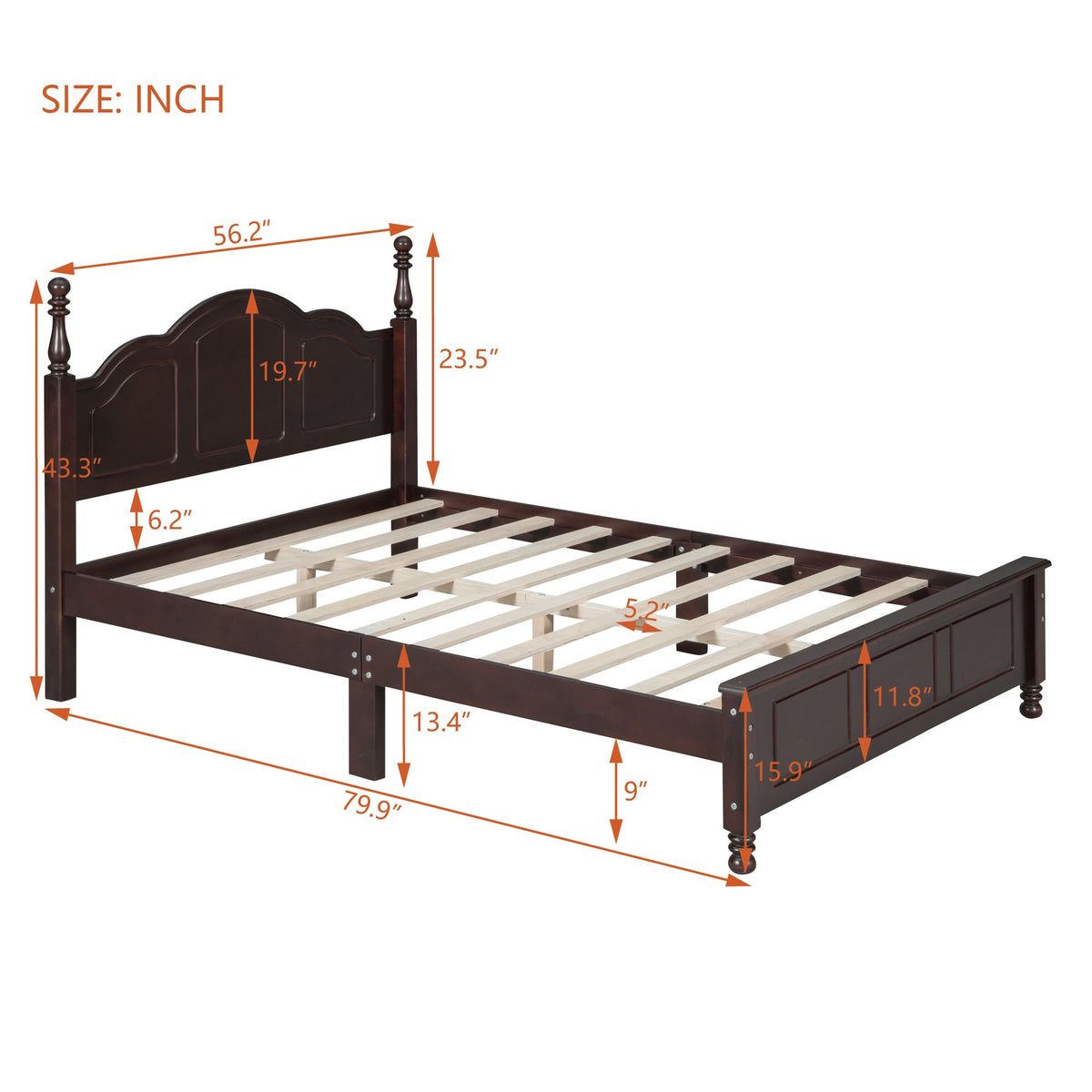 Full Size Wood Platform Bed Frame, Retro Style