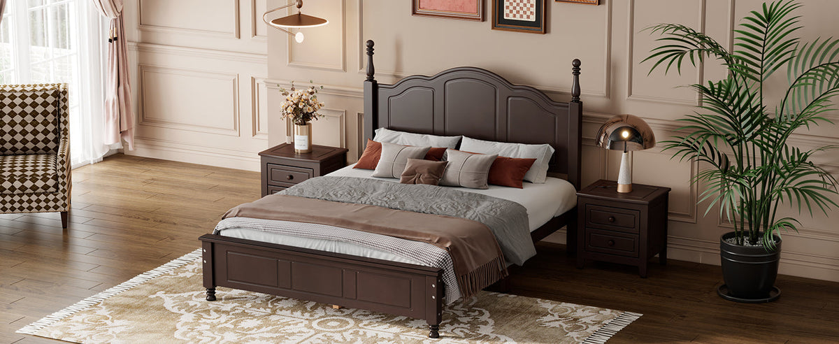 Full Size Wood Platform Bed Frame, Retro Style
