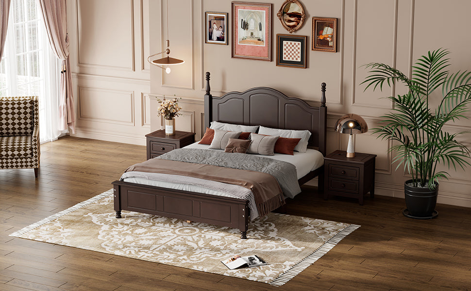 Full Size Wood Platform Bed Frame, Retro Style