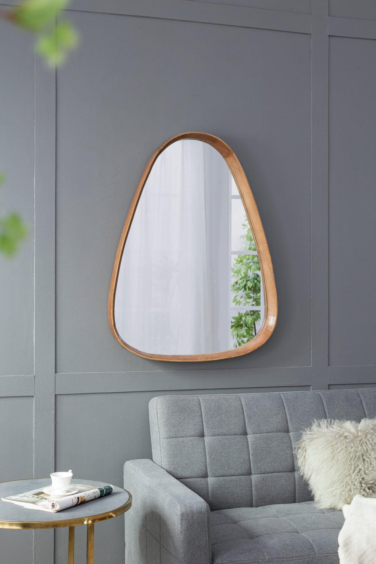 30"x38" Irregular Mirror with Wood Frame