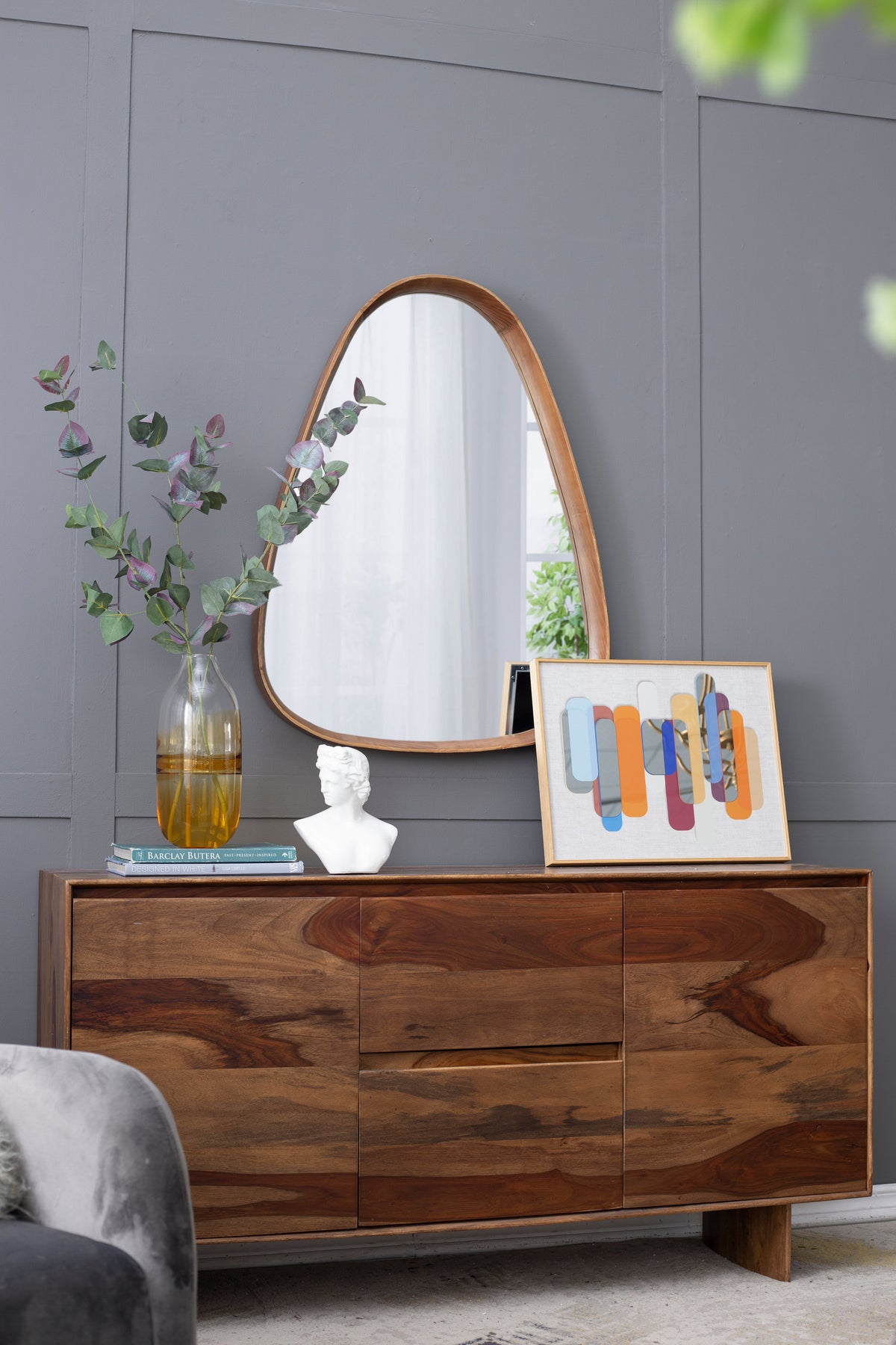 30"x38" Irregular Mirror with Wood Frame