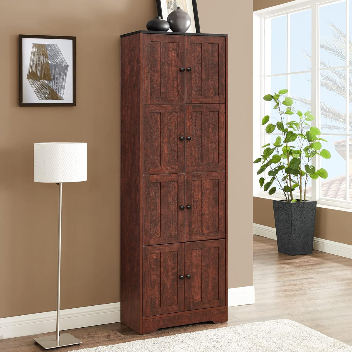 Tall Storage Cabinet with 8 Doors and 4 Shelves