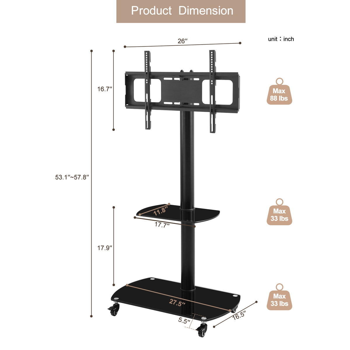 Height and Angle Adjustable Multi-Function Mobile TV Stand