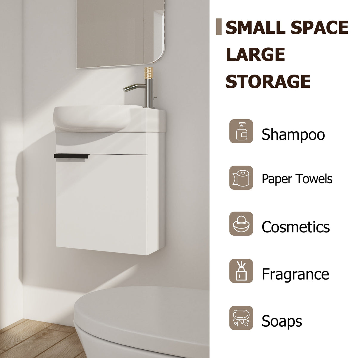 Soft Close Doors Bathroom Vanity With Sink - 16 Inch