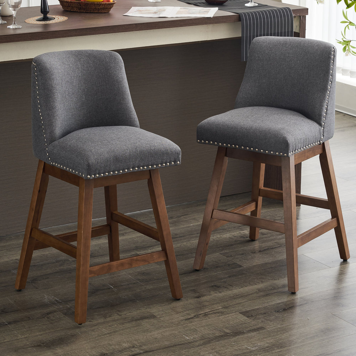 Upholstered Swivel Bar Stools Set of 2, 26" Counter Height