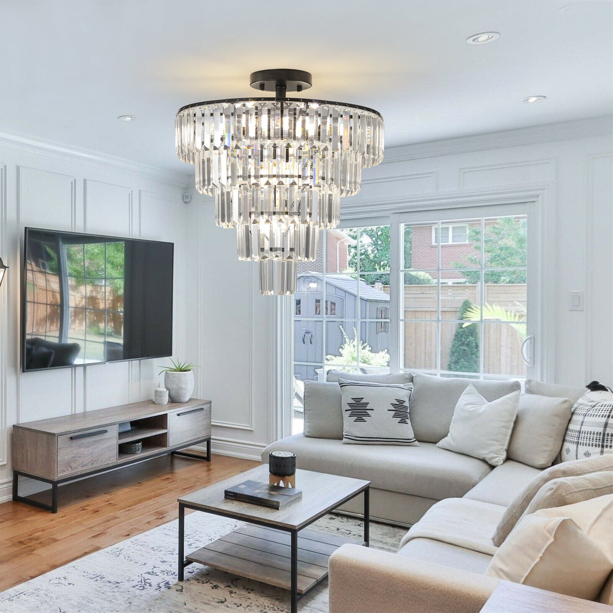 20" Black Crystal Chandelier Ceiling Light