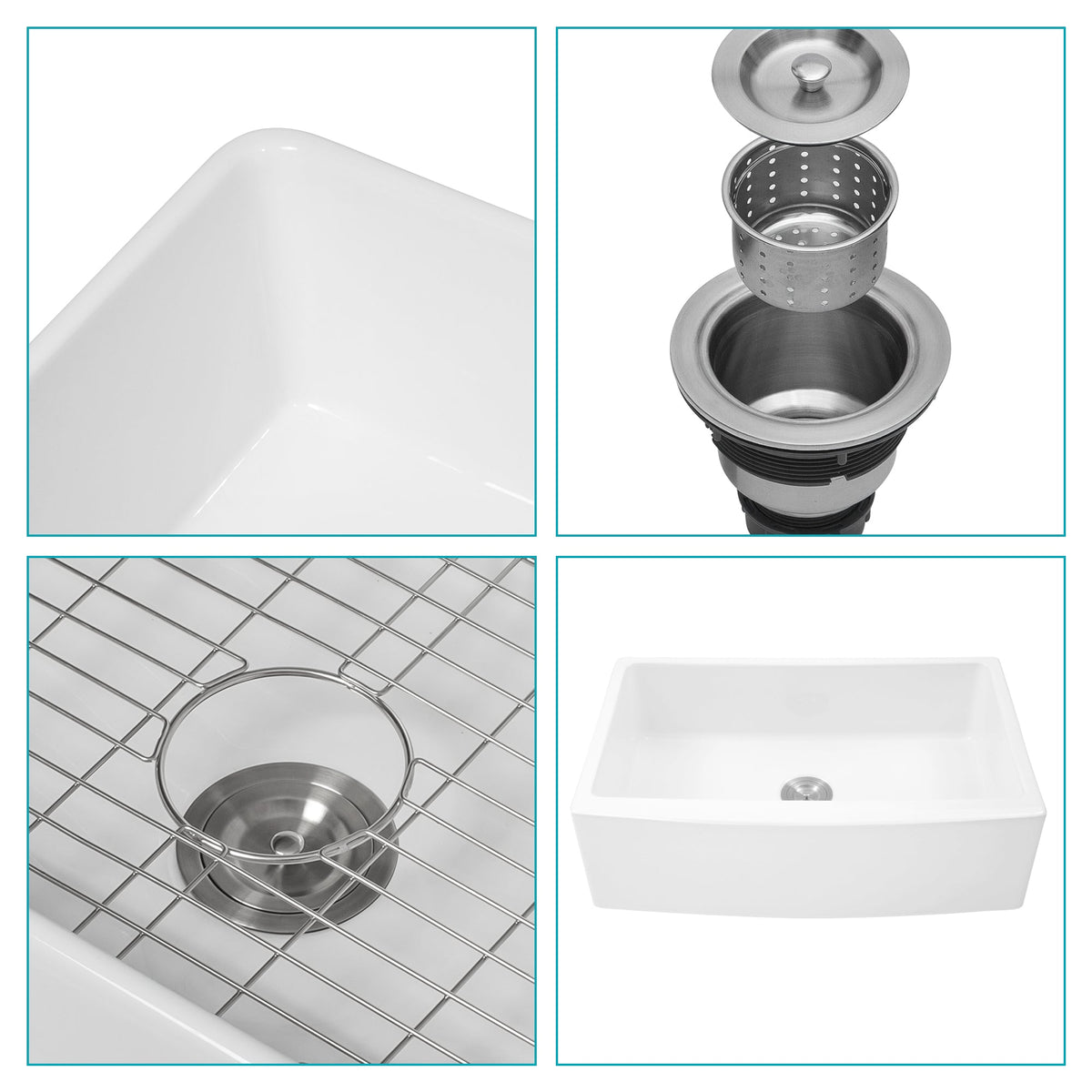 White Farmhouse Sink - 33" x 21" x 10"