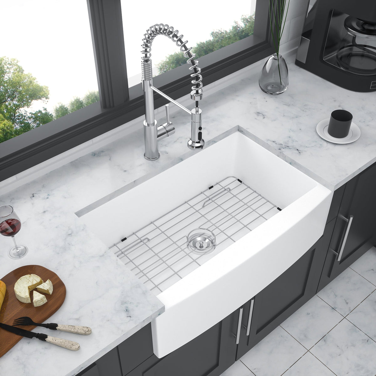 White Farmhouse Sink - 33" x 21" x 10"