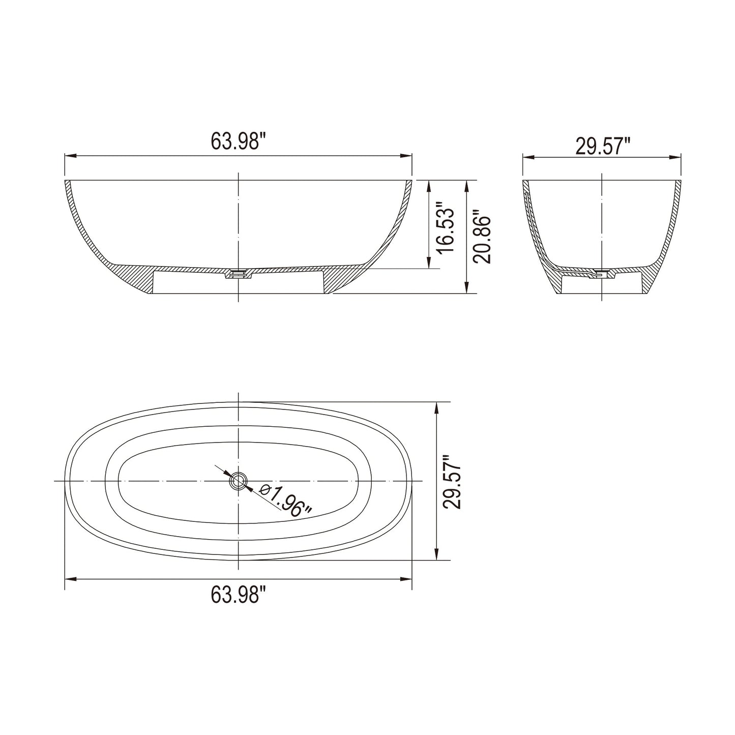 64 Inch Transparent Freestanding Bathtub