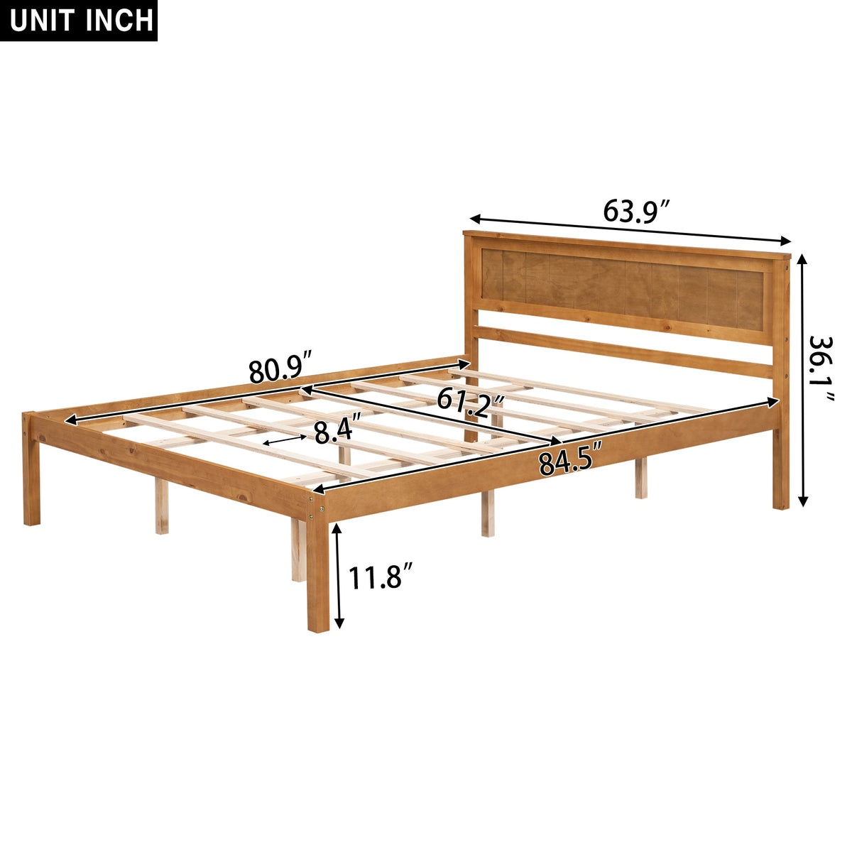 Platform Bed Frame with Headboard, Wood Slat Support, No Box Spring Needed, Queen