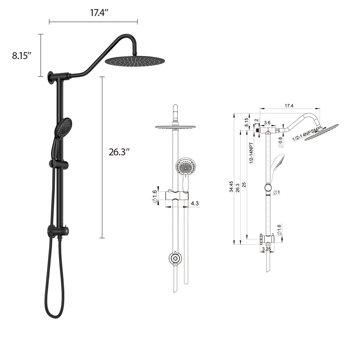 10 Inch Shower System with 5 Function Rain Hand Shower