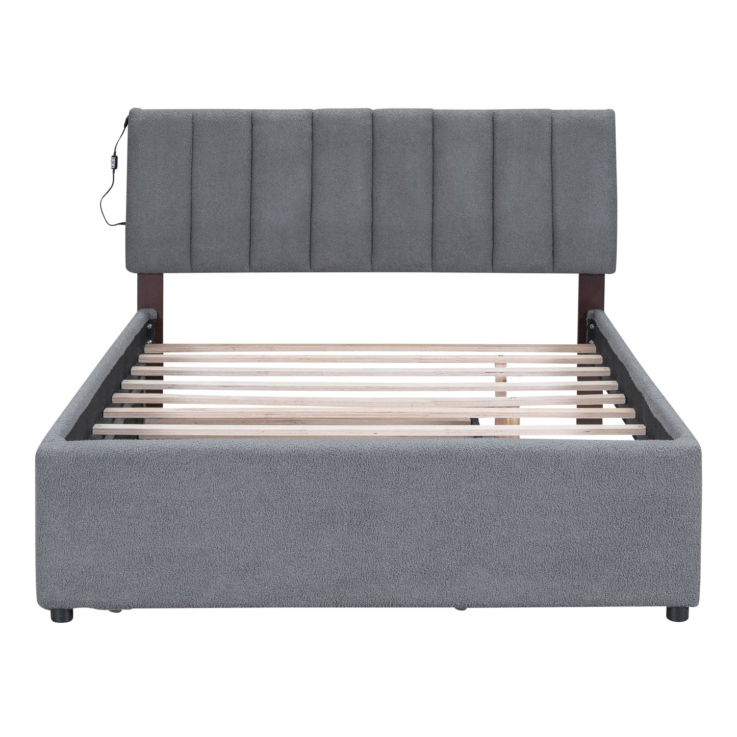 Teddy Fleece Full Size Upholstered Platform Bed with Twin Size Trundle
