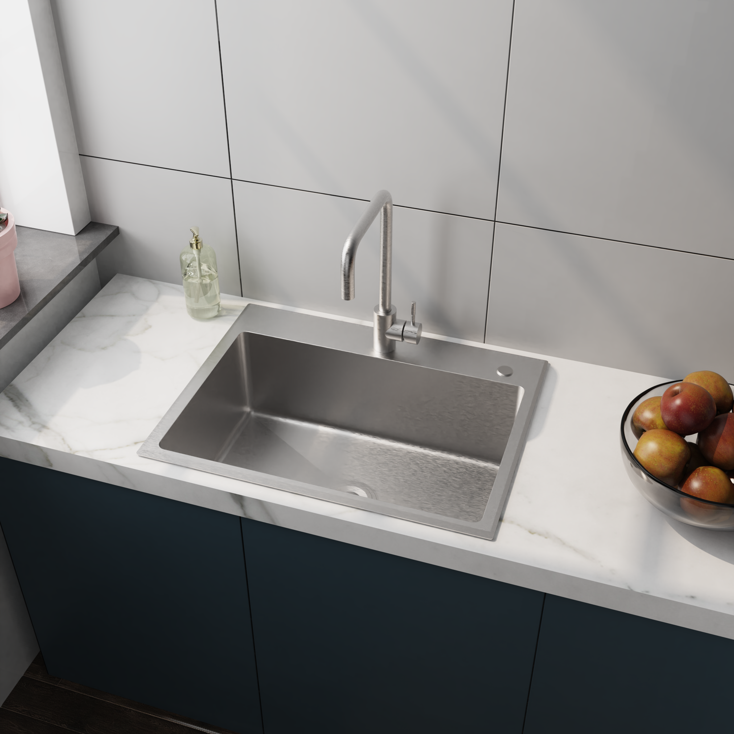 24-Inch Stainless Steel Washing Sink with Faucet Hoses and Drain Head