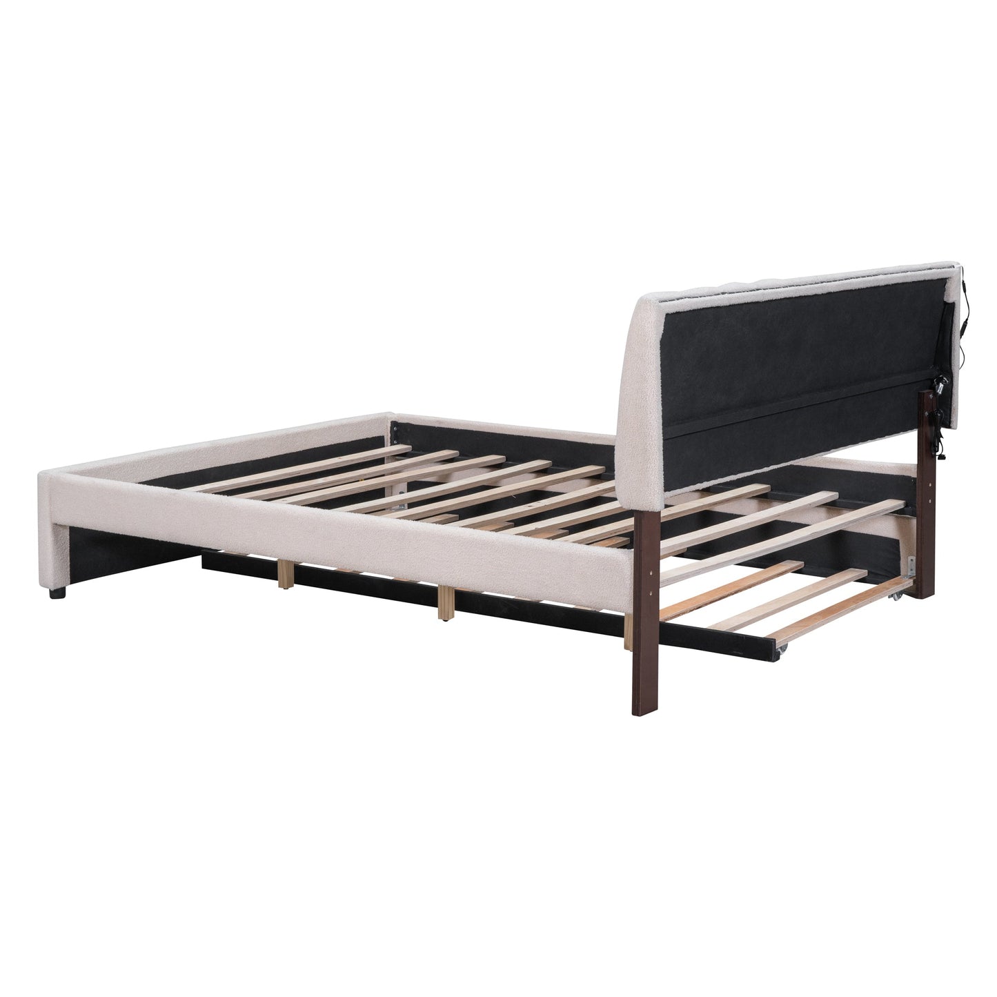 Teddy Fleece Queen Size Upholstered Platform Bed with Twin XL Trundle
