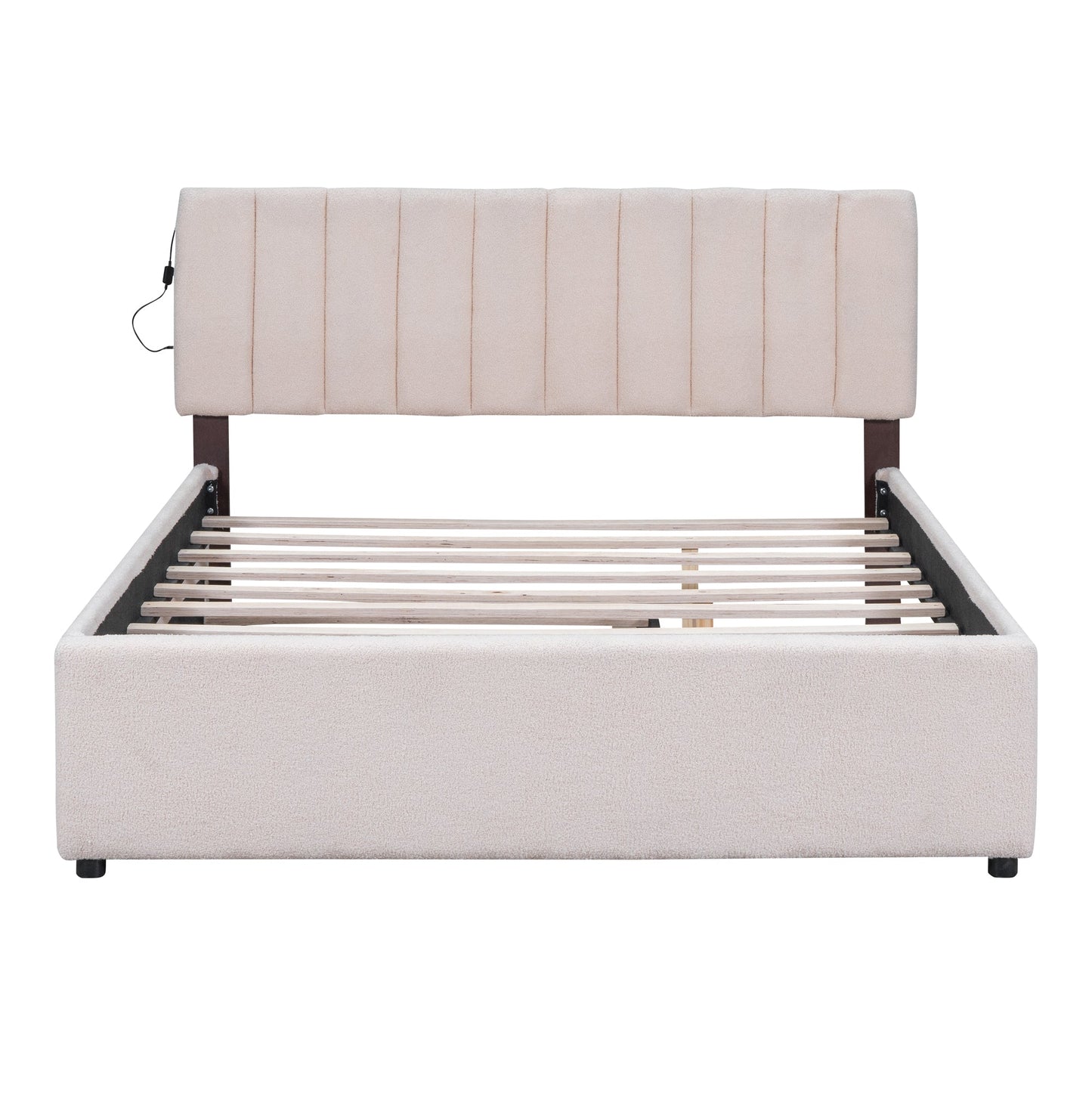 Teddy Fleece Queen Size Upholstered Platform Bed with Twin XL Trundle