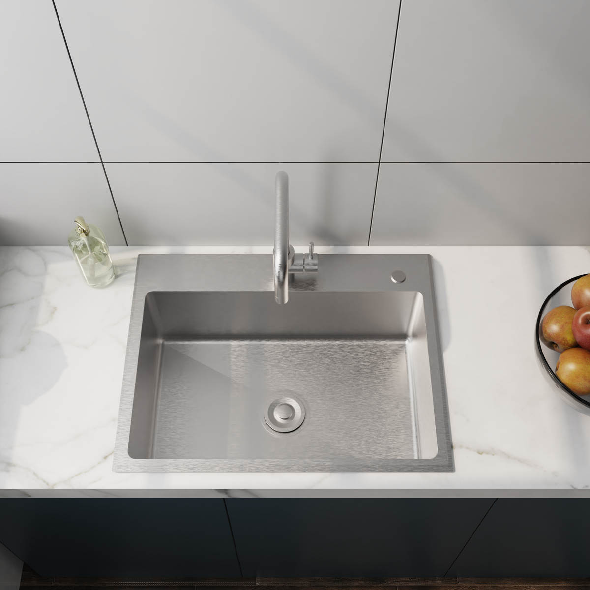 24-Inch Stainless Steel Washing Sink with Faucet Hoses and Drain Head
