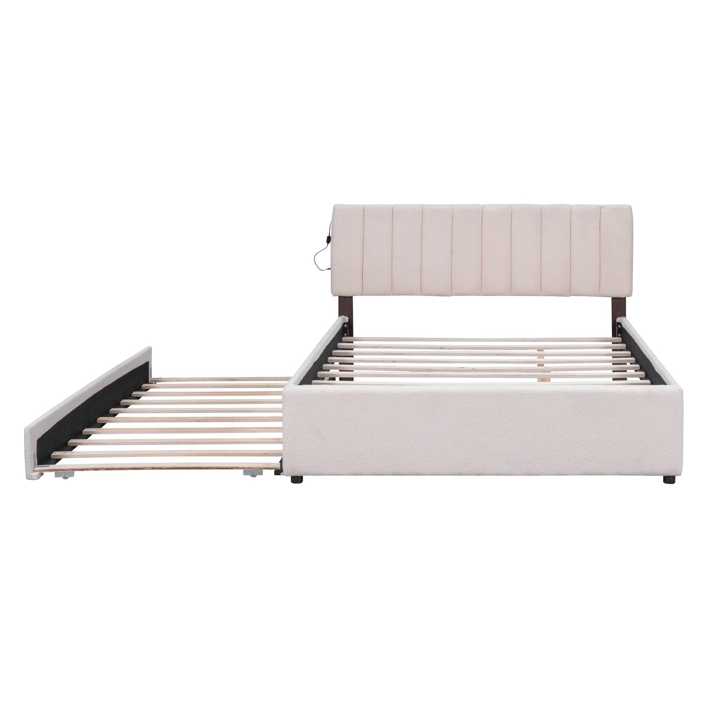 Teddy Fleece Queen Size Upholstered Platform Bed with Twin XL Trundle