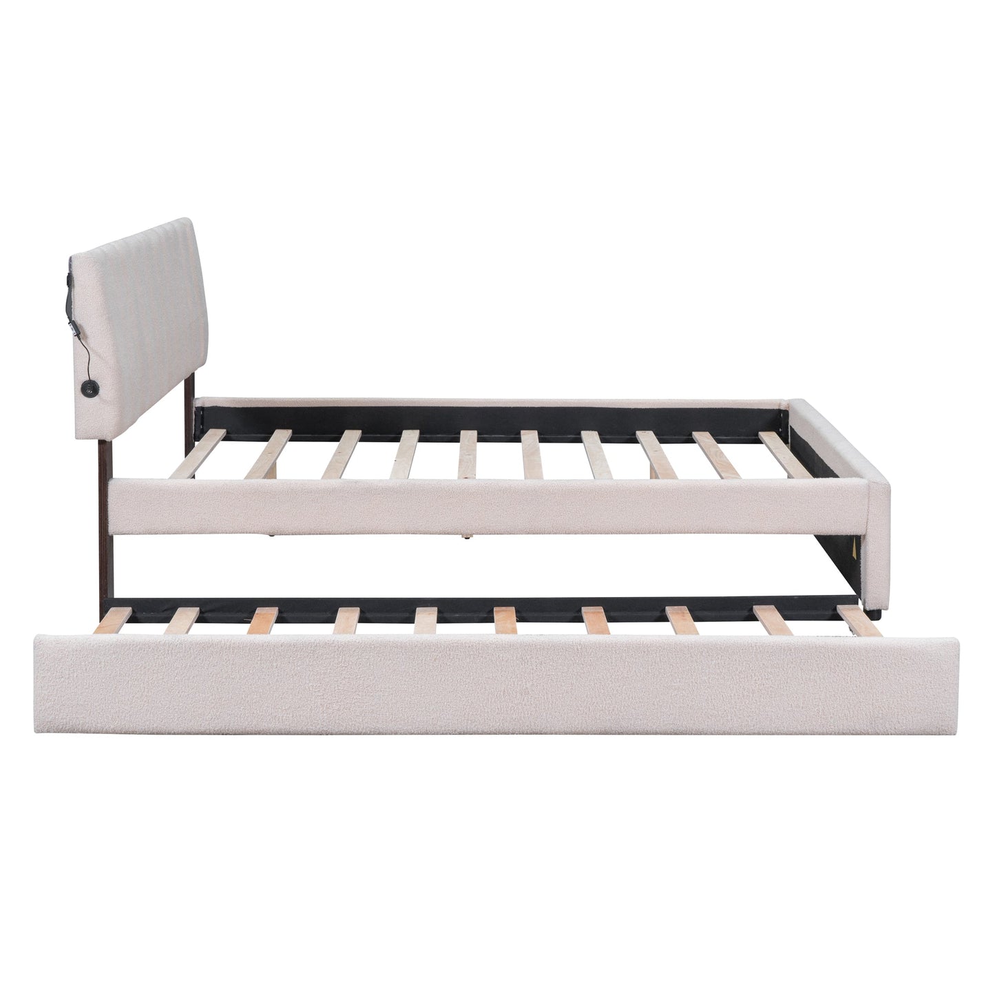Teddy Fleece Queen Size Upholstered Platform Bed with Twin XL Trundle