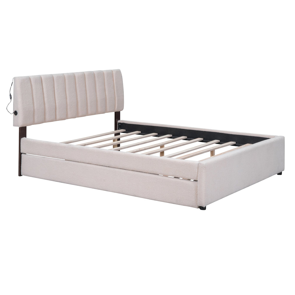 Teddy Fleece Queen Size Upholstered Platform Bed with Twin XL Trundle