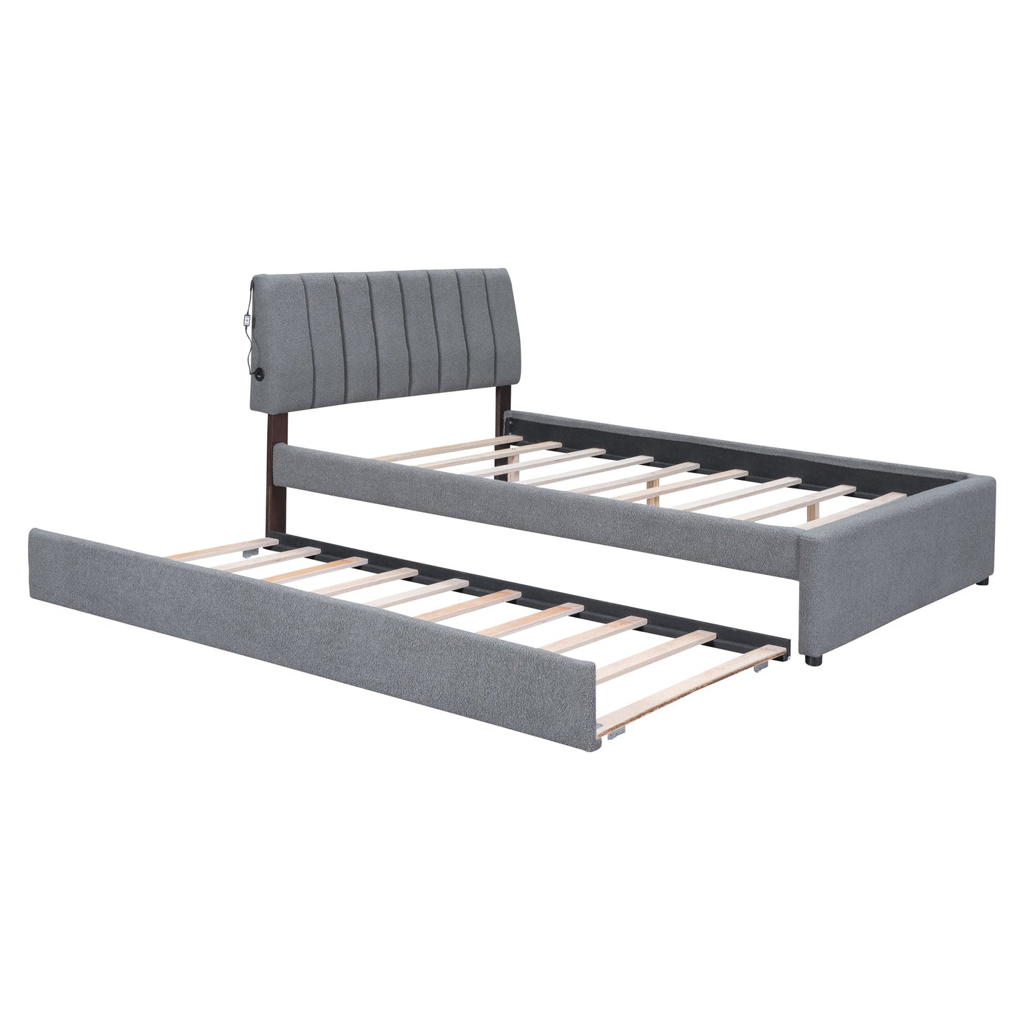 Teddy Fleece Full Size Upholstered Platform Bed with Twin Size Trundle