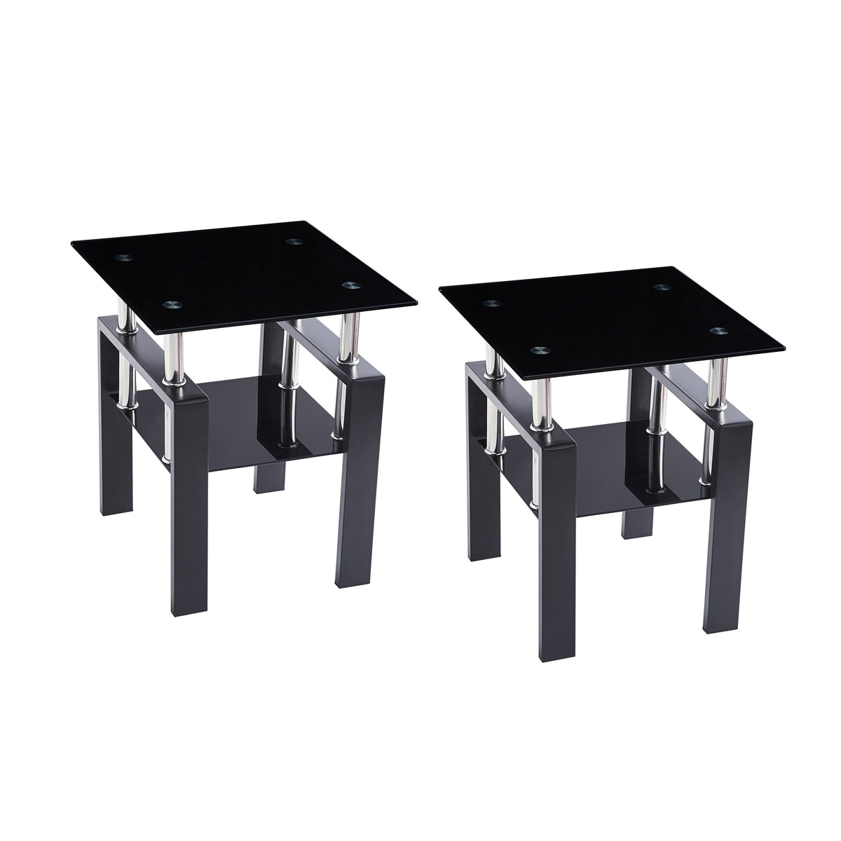 2-Piece Tempered Black Glass Sofa Table Set