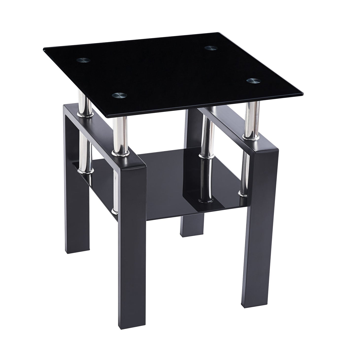 2-Piece Tempered Black Glass Sofa Table Set