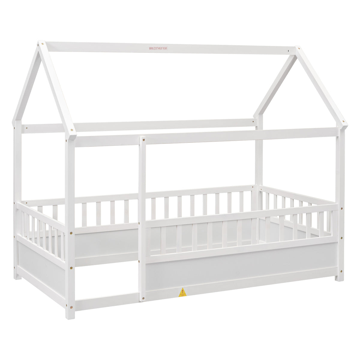 Twin Size Floor Wooden Bed with House Roof Frame
