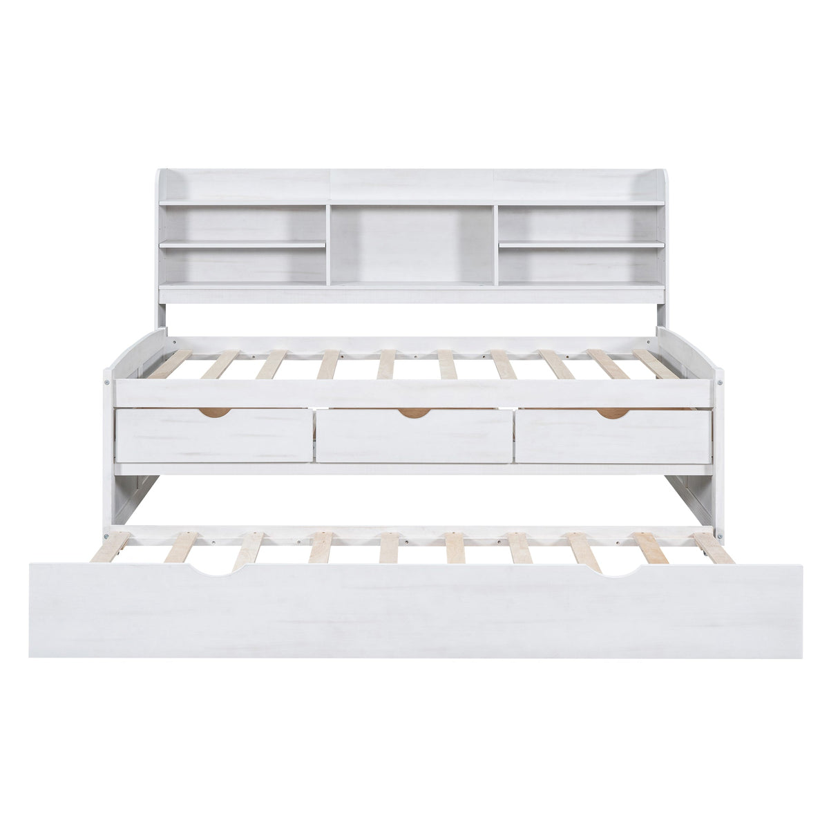 Twin Size Wooden Captain Bed with Built-in Bookshelves and Storage