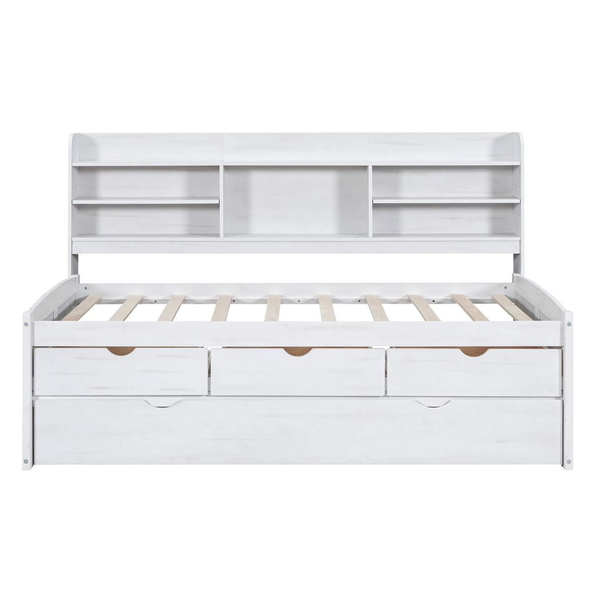 Twin Size Wooden Captain Bed with Built-in Bookshelves and Storage