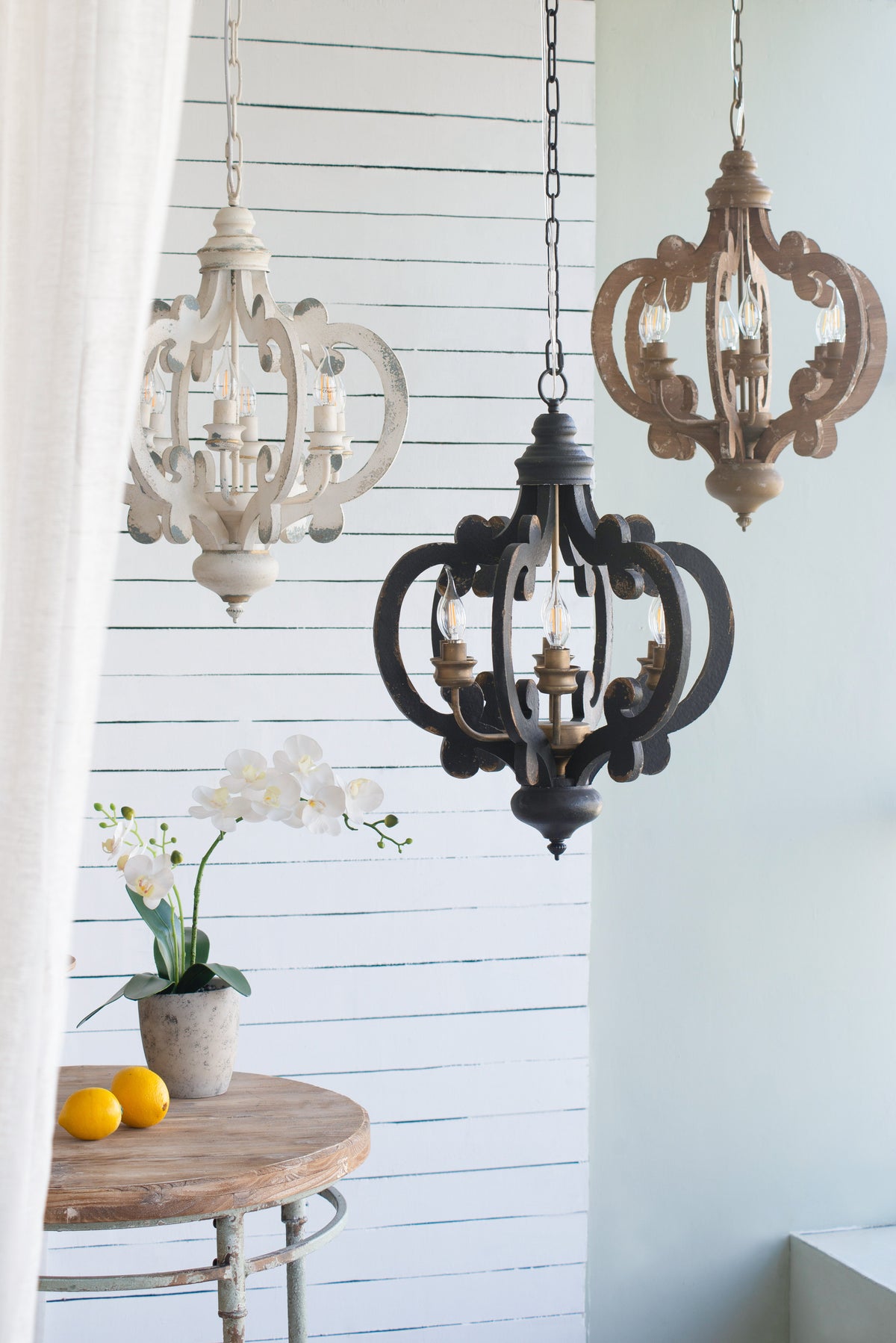 Farmhouse Chandelier, 6-Light Wood Pendant Light Fixture