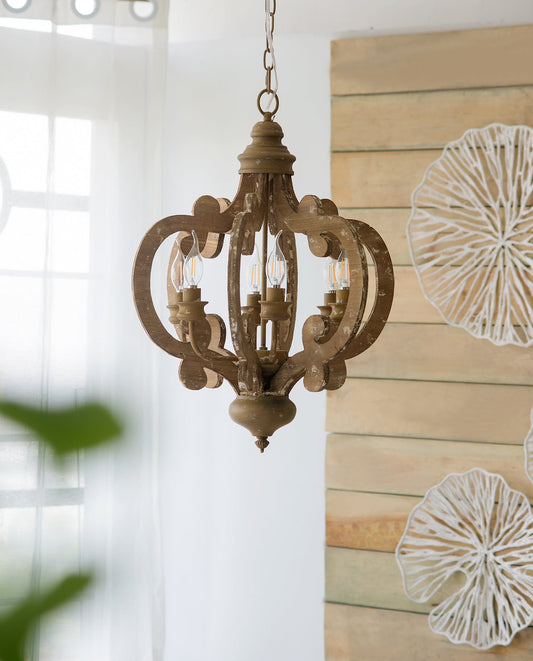 Farmhouse Chandelier, 6-Light Wood Pendant Light Fixture