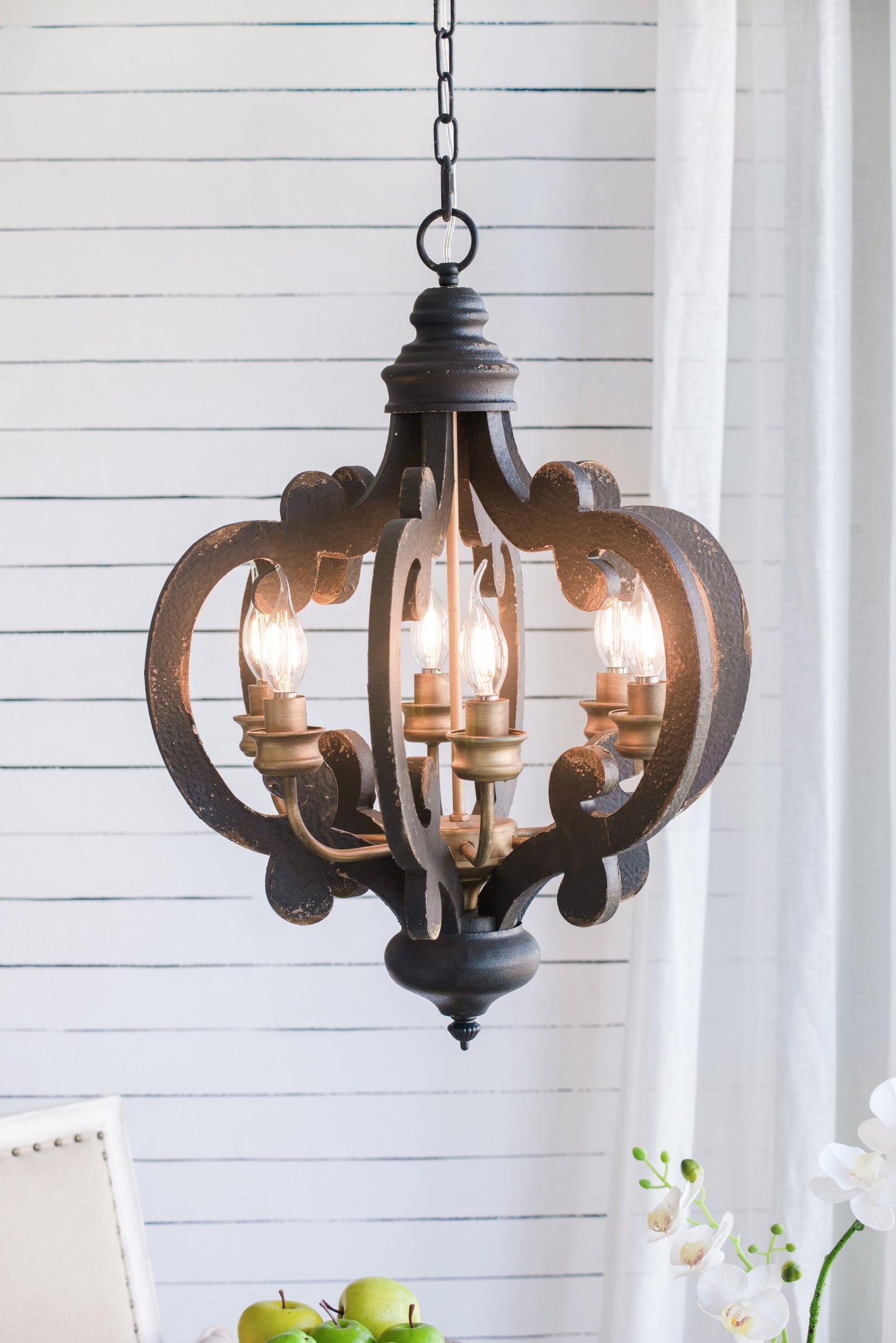 French Country Wood Chandelier - 6-Light Farmhouse Pendant Light Fixture