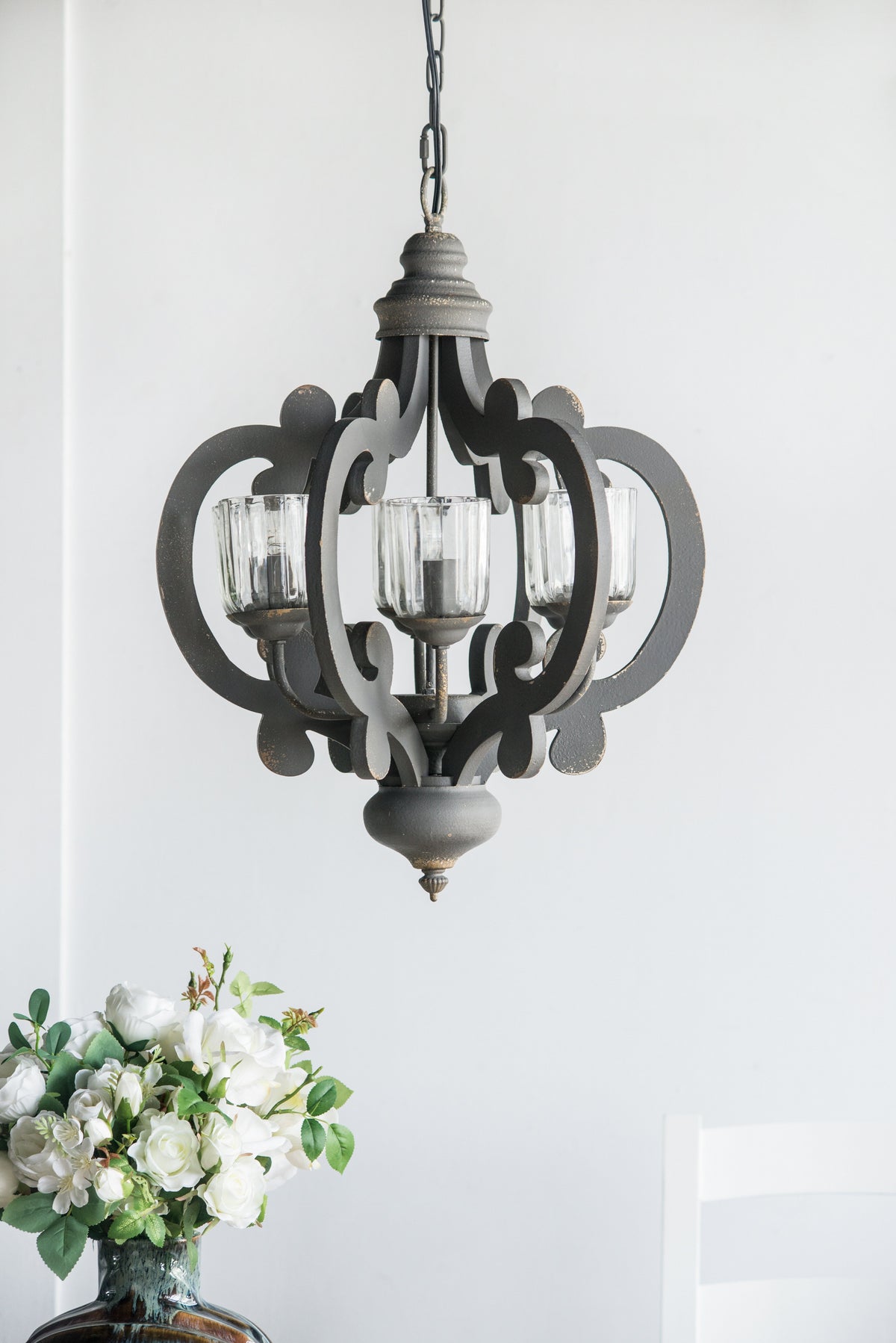 Farmhouse Chandelier, 6-Light Wood Pendant Light Fixture