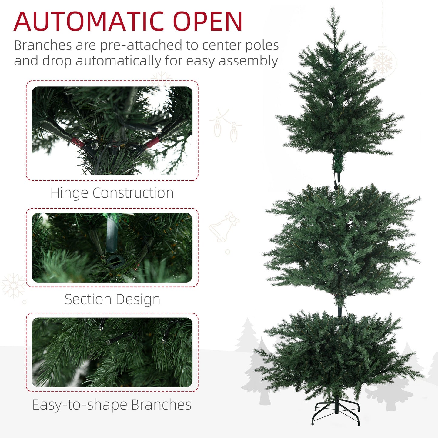HOMCOM 6ft Tall Prelit Artificial Christmas Tree