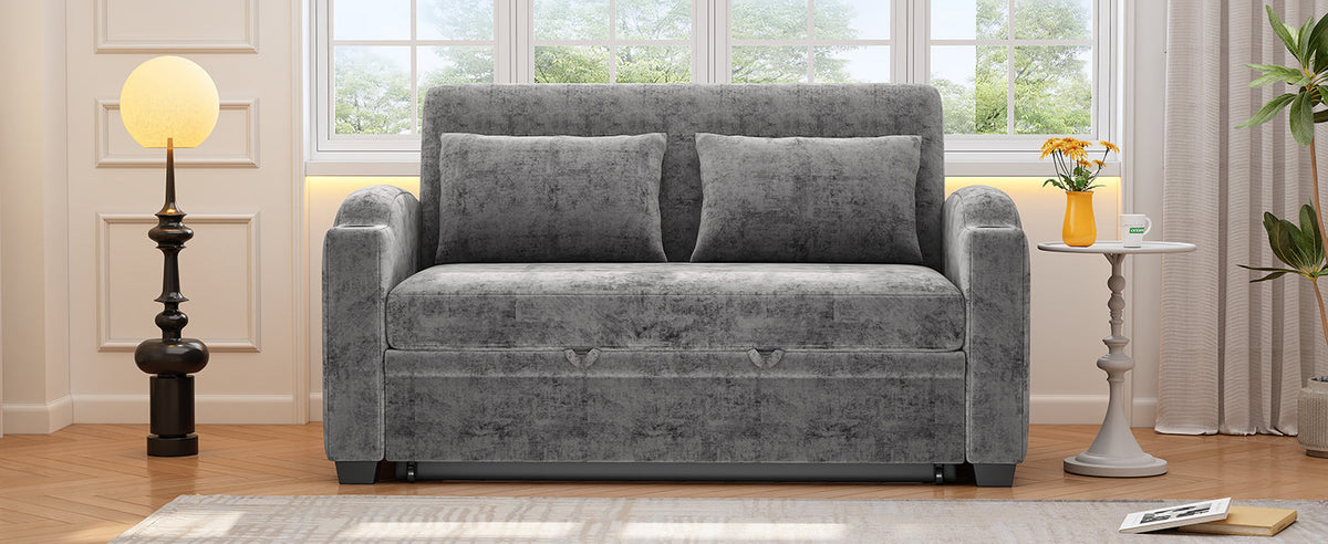 61.6" Pull Out Sofa Bed - Modern Chenille Convertible Loveseat
