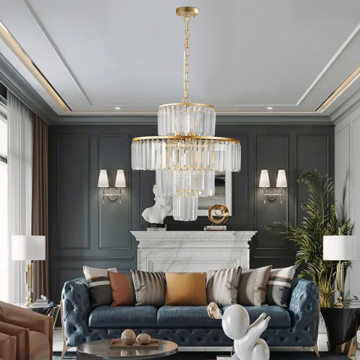 20" Luxury 4-Tier Crystal Chandelier, 12-Light