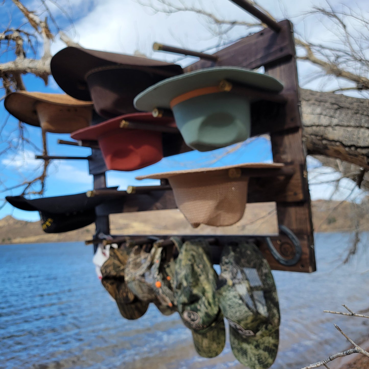 9 Cowboy Hat Rack | Cowboy Hat Holder | Rustic Western Hat Display | Handcrafted Wooden Organizer | Space-Saving Home Decor | Made in USA