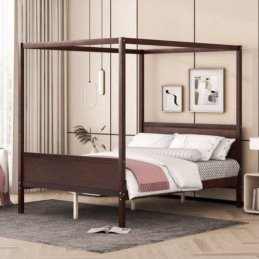 Queen Size Canopy Platform Bed with Headboard and Footboard