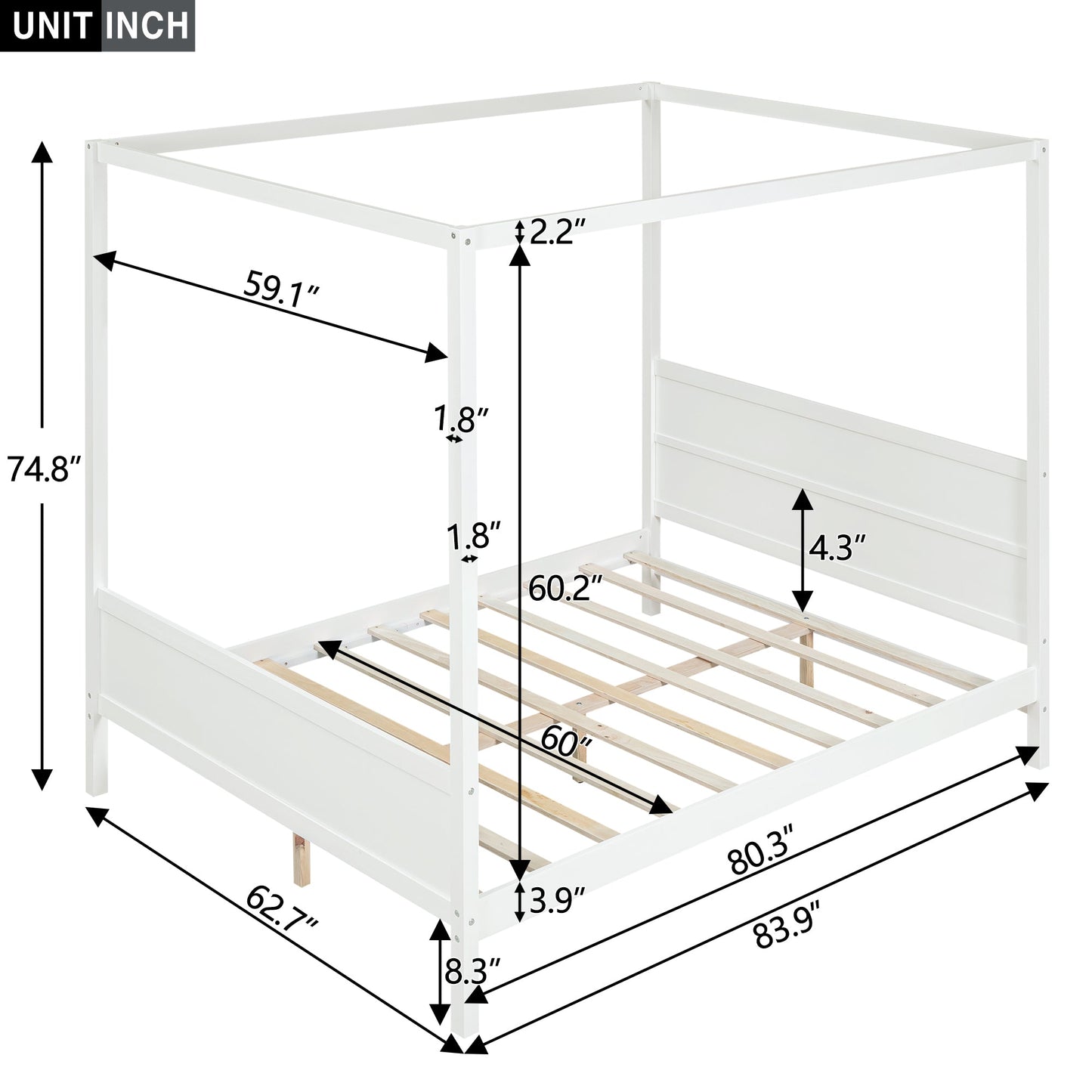 Queen Size Canopy Platform Bed with Headboard and Footboard