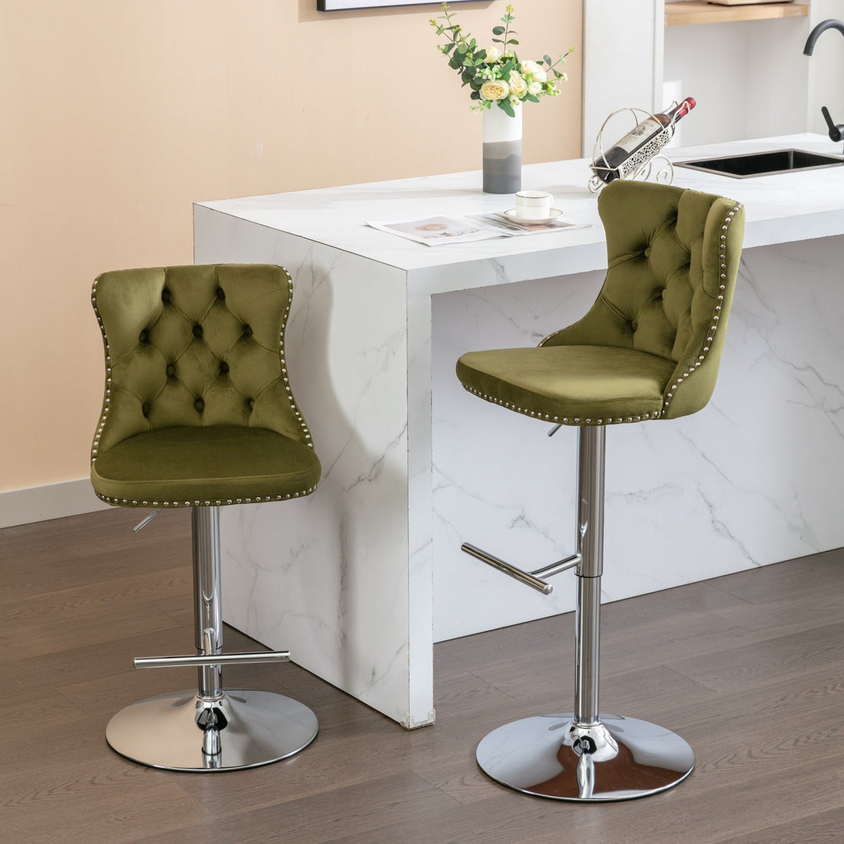 Swivel Velvet Barstools Adjustable Seat Height