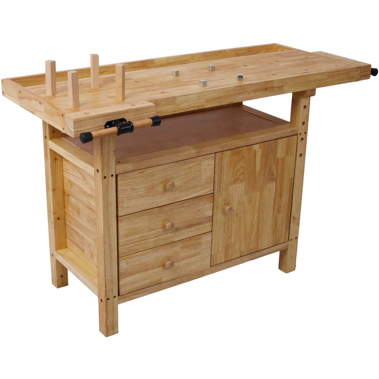 Wood Workbench - Heavy-Duty Wooden Workbench with Vise