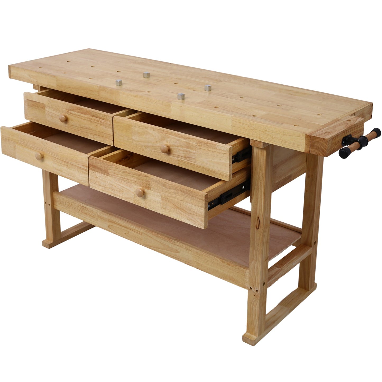 60-Inch Wooden Workbench with 4 Drawers