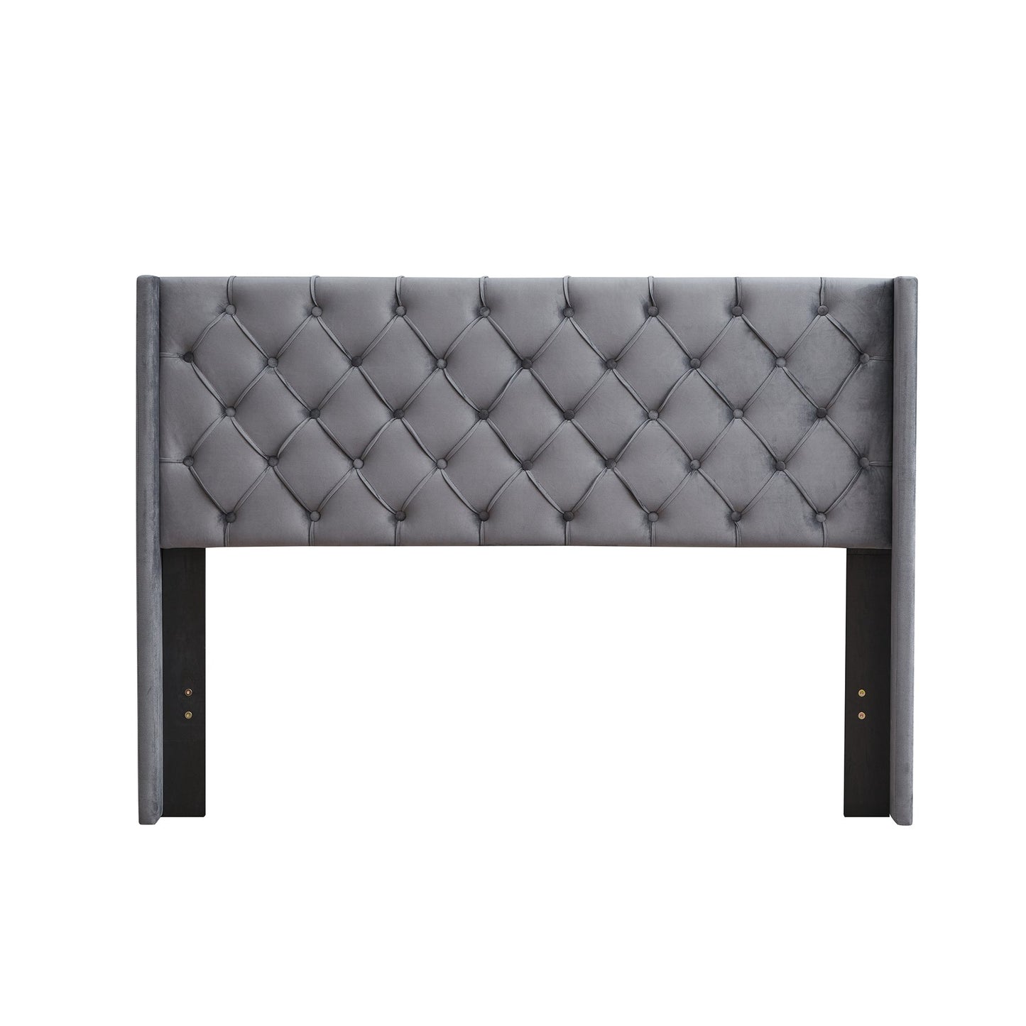 Velvet Button Tufted Upholstered Bed with Wings Design