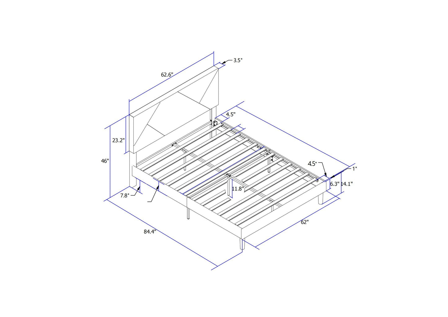 Queen Size Upholstered Platform Bed Frame with Headboard