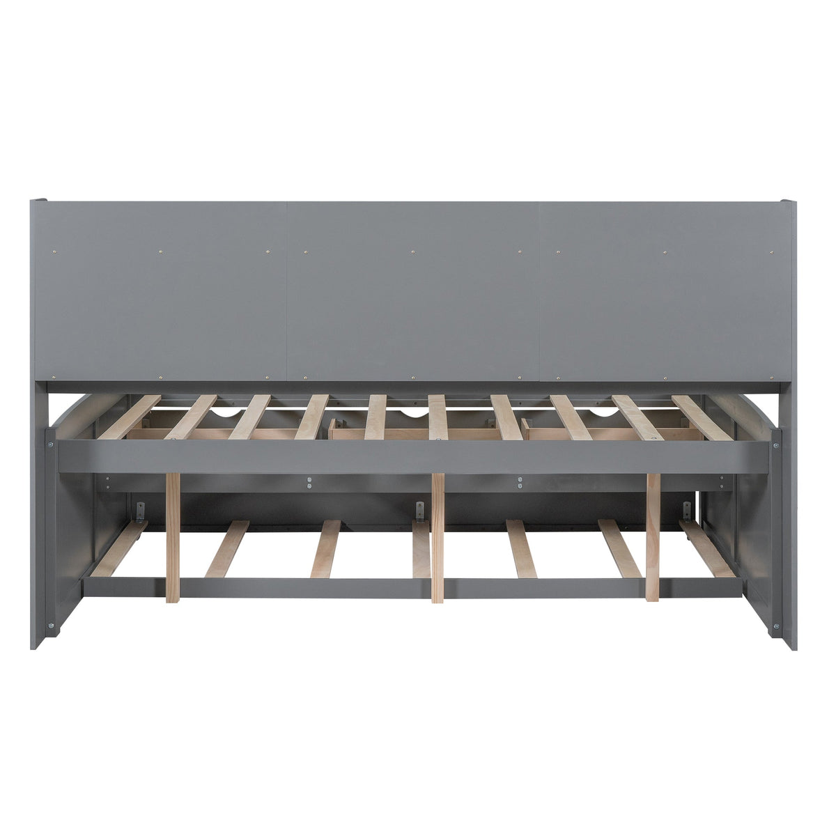 Full Size Wooden Captain Bed with Built-In Bookshelves, Three Storage Drawers and Trundle