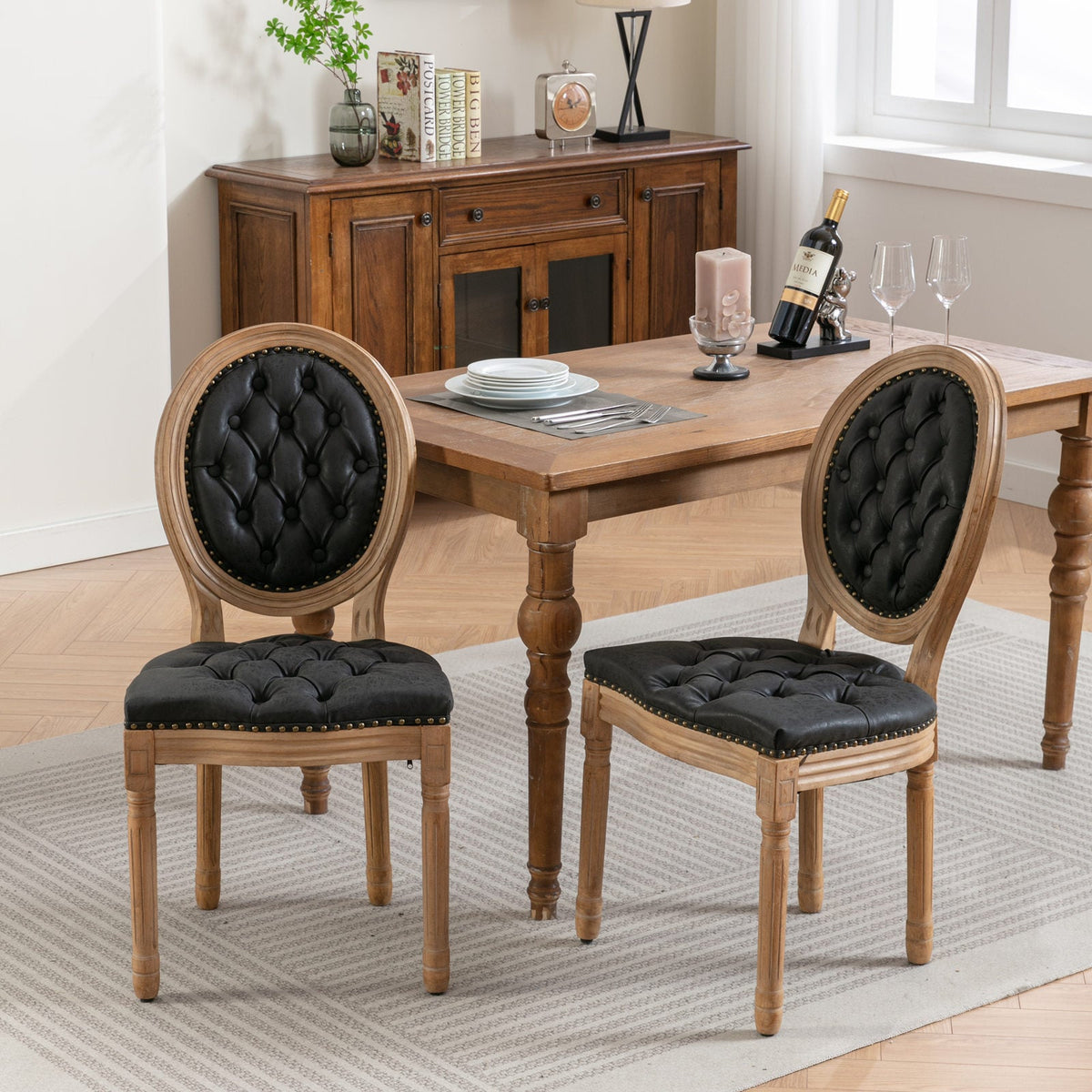 French Style Solid Wood Frame Antique Painting Dining Chair Set